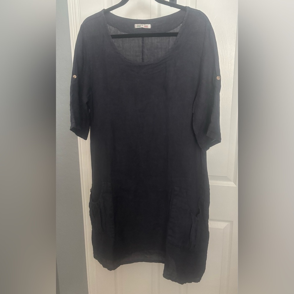 Made In Italy 100% Linen Charcoal Gray dress One Size Midi